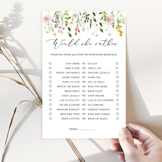 Wildflowers Would she rather bridal shower game (Creator Uploaded)