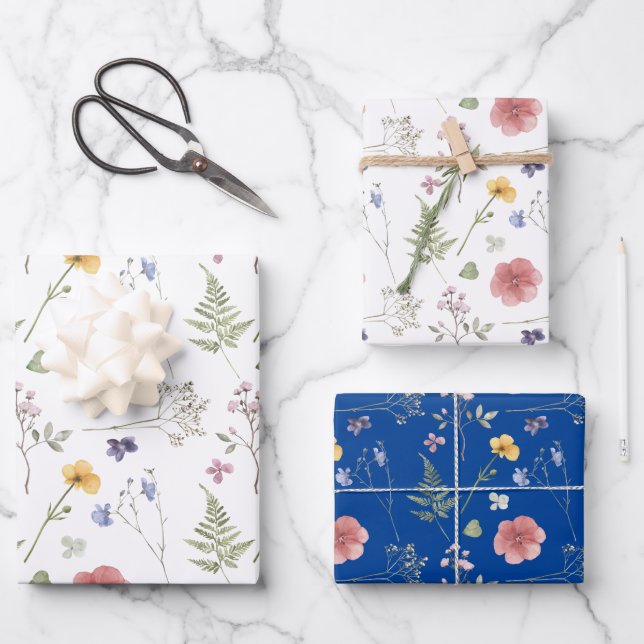 Wildflowers Wrapping Paper Flat Sheet Set of 3 (Front)