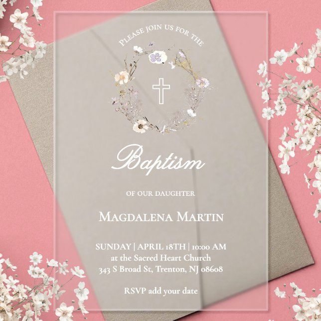 wildflowers wreath | Baptism | frosted Invitation (Creator Uploaded)