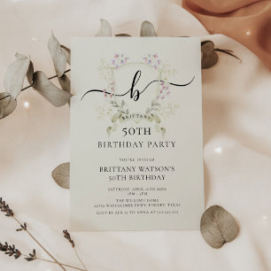 Wildflowers Wreath Elegant 50th Birthday Invitation