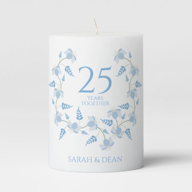 Wildflowers wreath in blue pillar candle (Front)