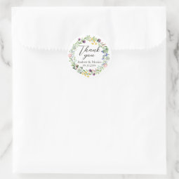 Modern Gold Green Floral Wedding Favor Thank You Classic Round Sticker