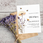Wildflowers yellow purple budget birthday<br><div class="desc">A white background. Decorated with bees and painted wildflowers in violet and pink.  Personalize and add a name and party details. 

1 sheet = 1 invitation printed edge to edge.</div>
