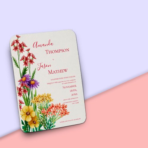 Wildflowers Yellow Purple Orange Floral Wedding  Magnet