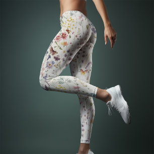 Wildflowers Yoga Whimsical Watercolor Leggings