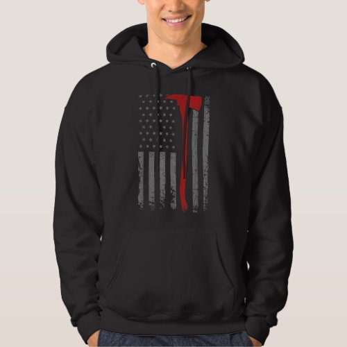 Wildland Firefighter Axe American Flag Thin Red Li Hoodie