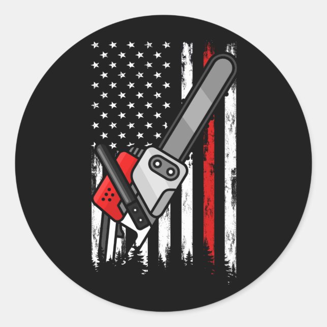 Wildland Firefighter Chainsaw Red Line American Fl Classic Round Sticker (Front)