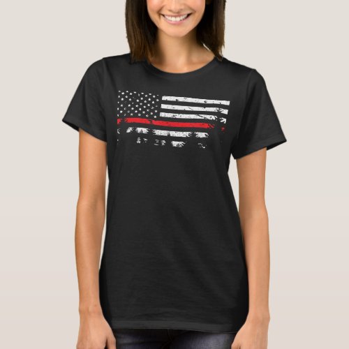Wildland Firefighter Red Line American Flag  T_Shirt