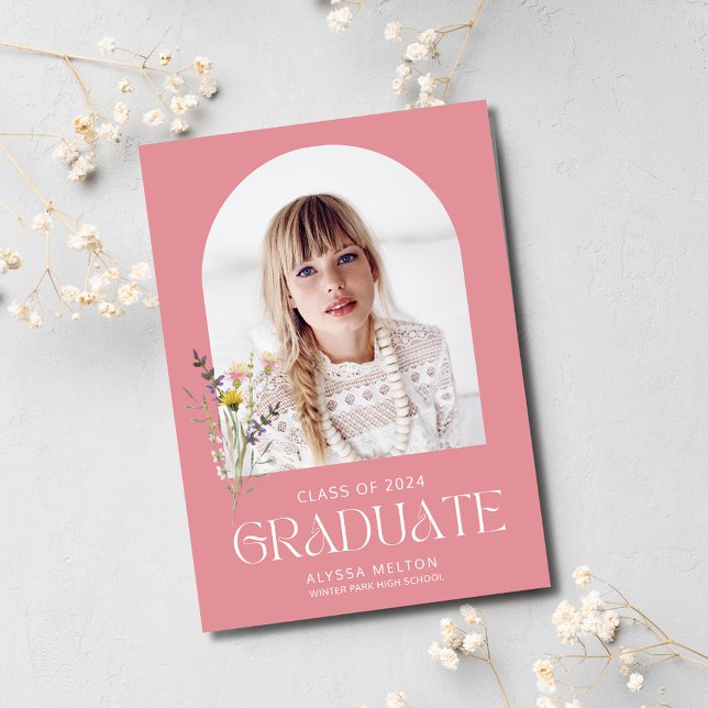 Wildlflower Photo Simple Girl Graduation Party  Invitation (Wildlflower Photo Simple Girl Graduation Party Invitation)