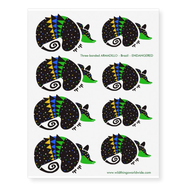 Wildlife - 3-banded ARMADILLO Endangered animal -  Temporary Tattoos (Front)