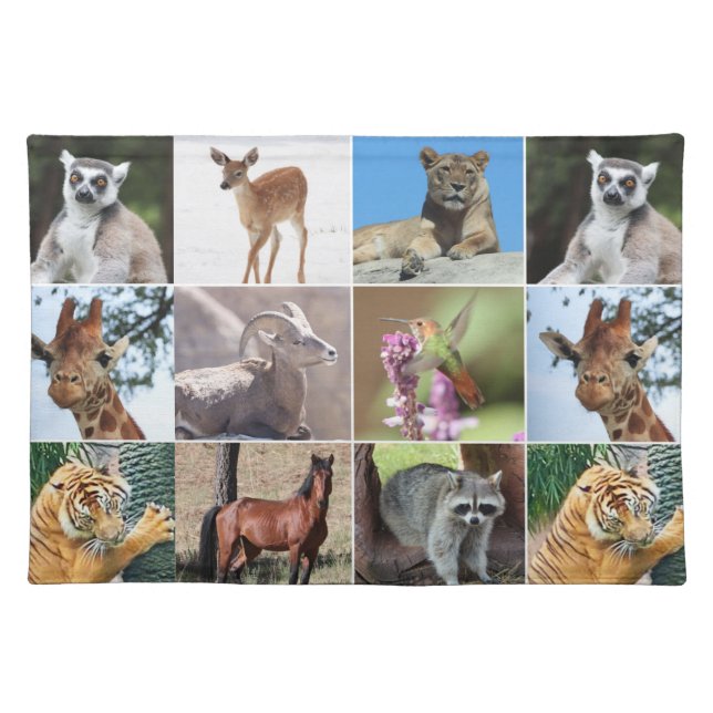 Wildlife 9 Animals Pictured in the Wild Cloth Placemat (Front)