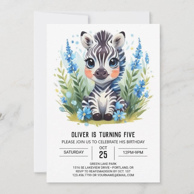 Wildlife Adventure Online Zebra Boy Birthday Invitation (Front)