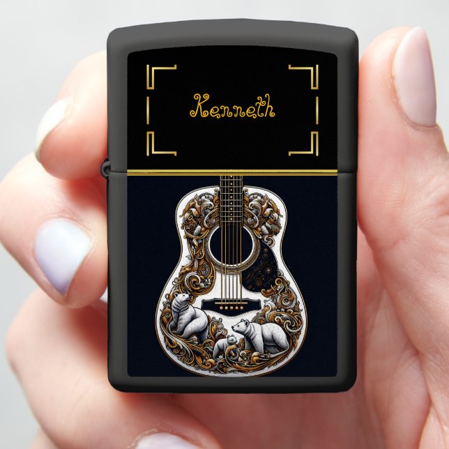 Wildlife and Music Guitar Theme Zippo Lighter (In Hand)