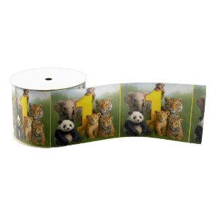 Wildlife Animal Babies With a Number One Grosgrain Ribbon
