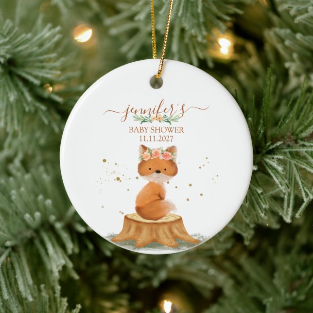 Wildlife Animal Fox Flower two sided Ceramic Ornament (Tree)