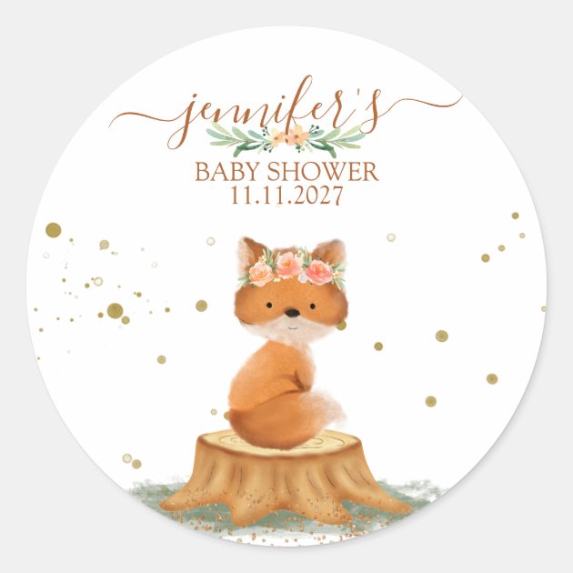 Wildlife Animal Fox with Flower Classic Round Sticker
