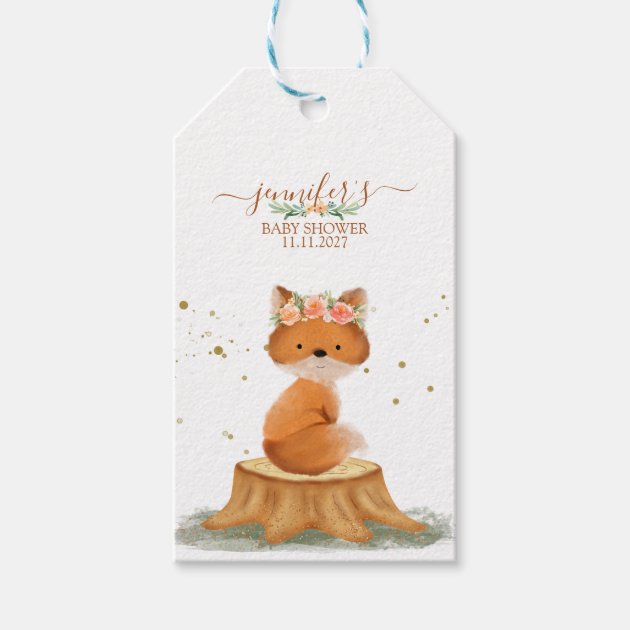 Wildlife Animal Fox with Flower thank you Gift Tags