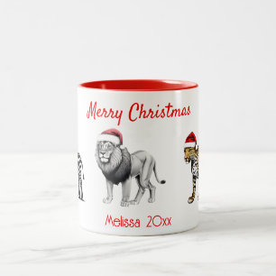 Wildlife Animal Leopard Lion Zebra Christmas Two-Tone Coffee Mug