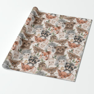 Wildlife Animal Pattern Fox Deer Hedgehog Wrapping Paper