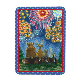 WILDLIFE ANIMALS 4TH OF JULY FIREWORKS, CUTE Funny Magnet