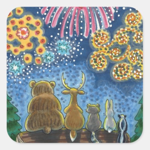 WILDLIFE ANIMALS 4TH OF JULY FIREWORKS CUTE Funny Square Sticker