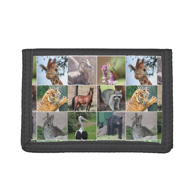 Wildlife Animals Collage in the Wild Boys Teens Trifold Wallet (Front)