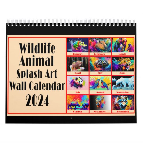 Wildlife Animals Colour Splash Art 2024 Wall Calendar