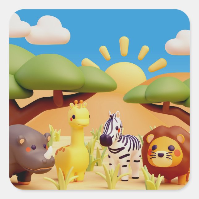 "Wildlife Animals Design Stickers" Square Sticker (Front)