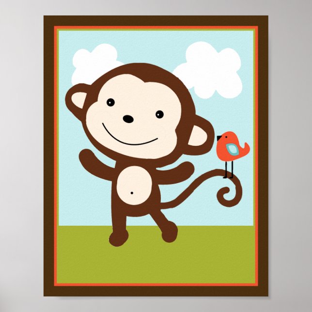 Wildlife Animals Monkey with bird Art Poster (Front)