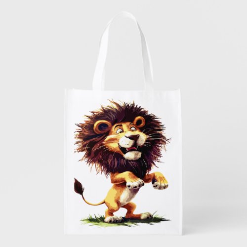 Wildlife Art  colorful lion Pencil Sketch Grocery Bag