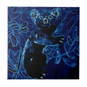 Wildlife Art Koala Bear Blue Tile