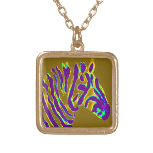 Wildlife Art Purple Gold Zebra Plated Necklace
