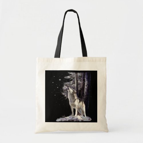 Wildlife bag with romantic howling wolf scene