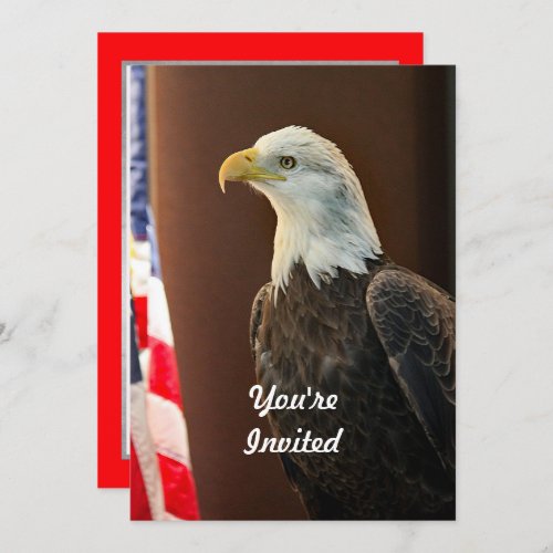 Wildlife Bald Eagle American Flag Photo Birthday Invitation