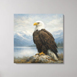 Wildlife Bald Eagle Perched Lake Canvas Print