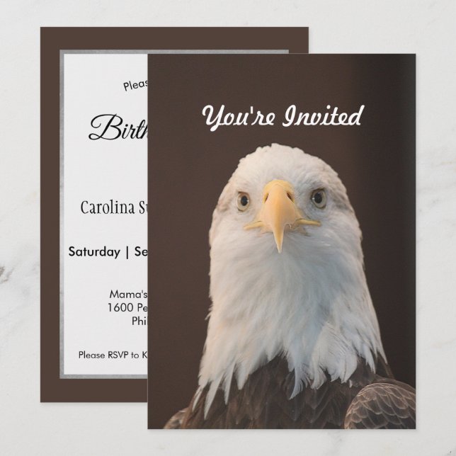 Wildlife Bald Eagle Portrait Photo Birthday Invitation (Front/Back)