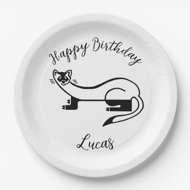  Wildlife - Black-footed FERRET -Happy Birthday- Paper Plates (Front)