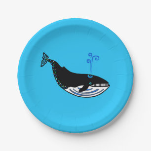 Wildlife- Blue WHALE - Marine - Ocean blue party Paper Plates