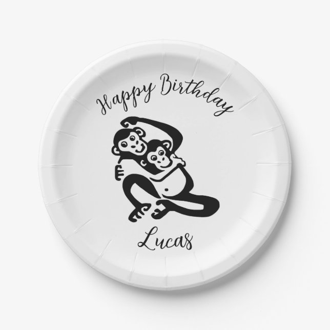 Wildlife - BONOBO - Chimpanzee - Happy Birthday - Paper Plates (Front)