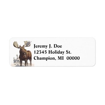 Wildlife Bull Moose Winter Return Address Labels by layooper at Zazzle