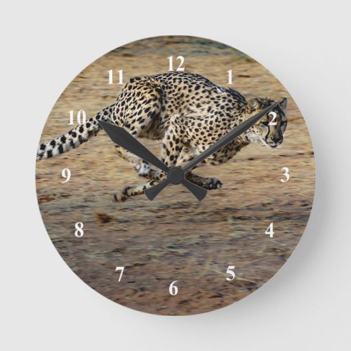 Wildlife Cheetah Running Photo Round Clock