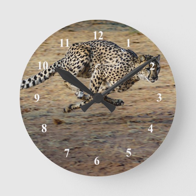 Wildlife Cheetah Running Photo Round Clock (Front)