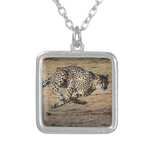 Wildlife Cheetah Running Photo Silver Plated Necklace