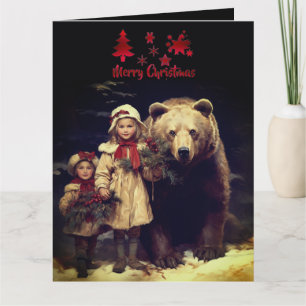 Wildlife Children Bear Christmas Vintage Holiday Card