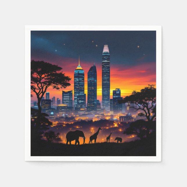 Wildlife City Skyline Sunset Napkins (Front)
