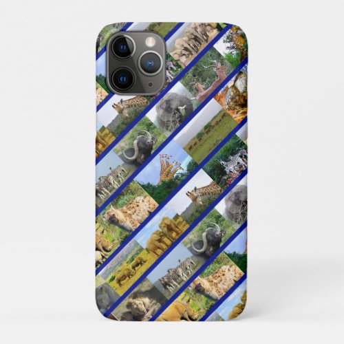 Wildlife Collage Stripe Blue iPhone 11 Pro Case