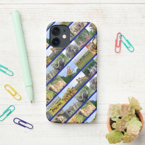 Wildlife Collage Stripe Blue iPhone 12 Mini Case