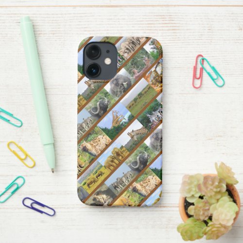 Wildlife Collage Stripe Brown iPhone 12 Mini Case