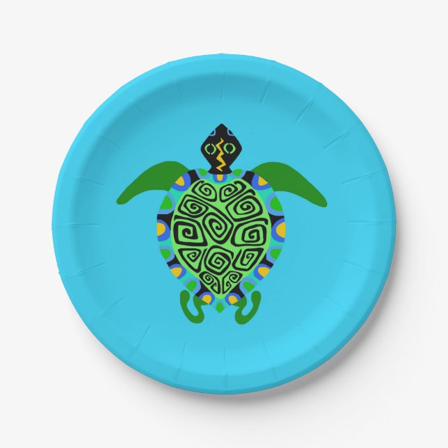Wildlife - Cool Sea TURTLE  - Aqua Party Paper Plates (Front)