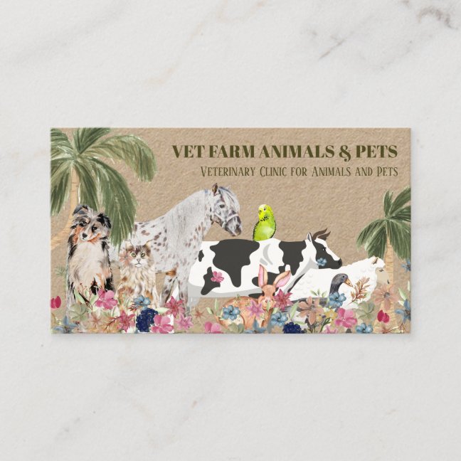 Wildlife Cow Sheep Pet Rabbit Duck veterinary care Business Card